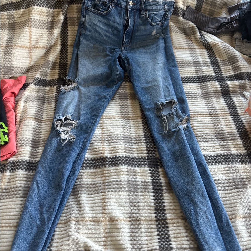 American Eagle Outfitters Ripped Blue Skinny Jeans